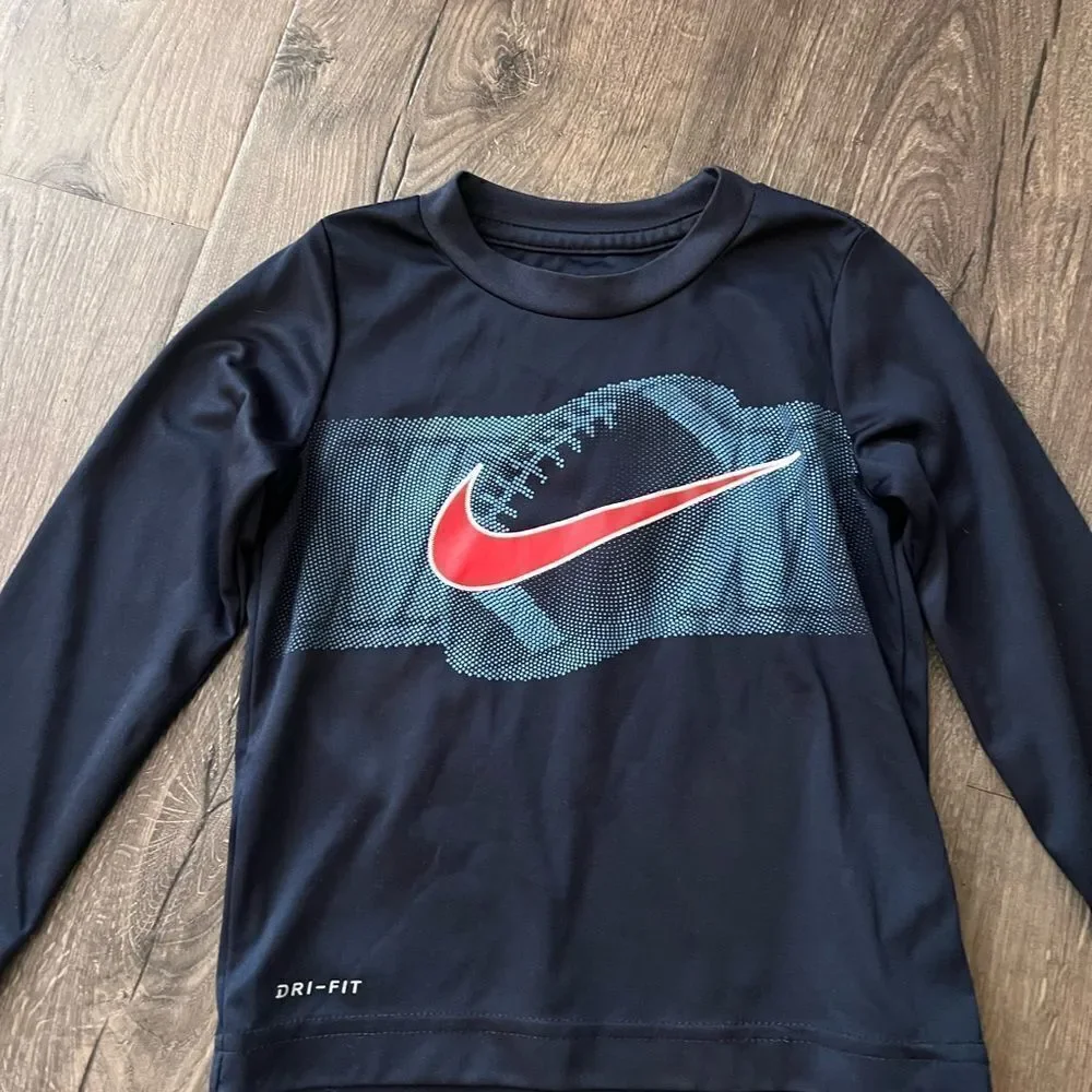 Nike Toddler Boys Dri-Fit Blue & Red Football Swoosh Long Sleeve Tee Shirt Sz 3T